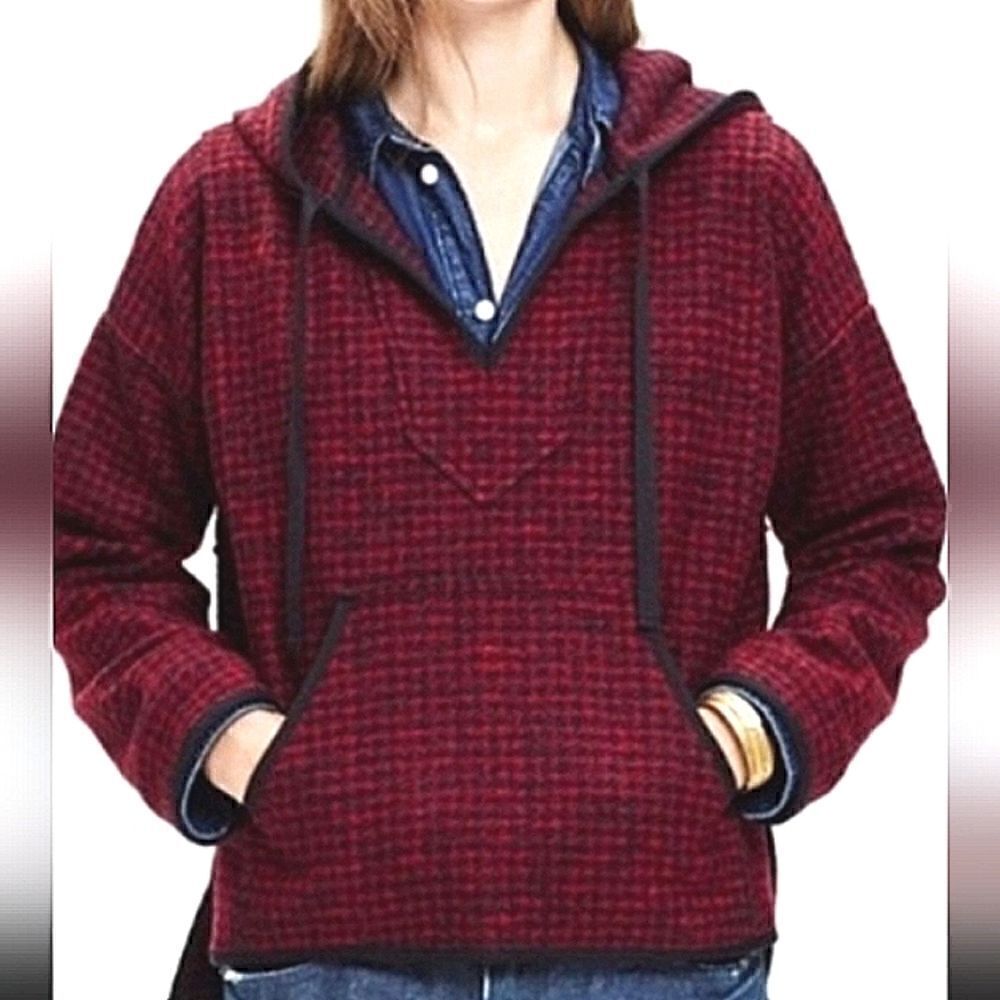 Madewell Houndstooth Brushed Wool Hoodie Sz Small Red Black
